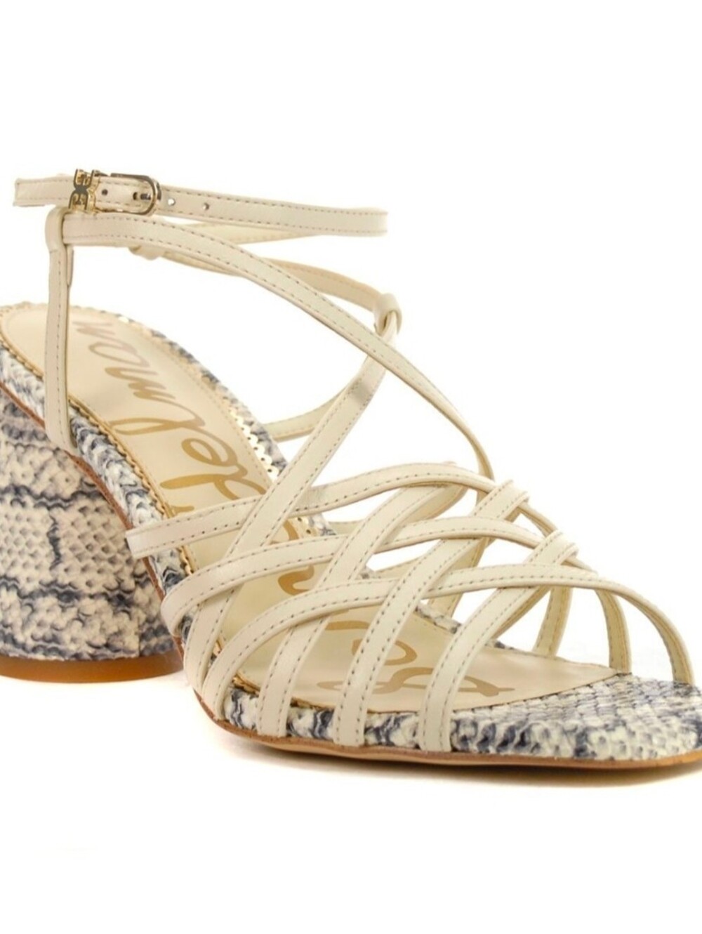 Sam Edelman Daffodil Leather Strappy Block Heel Sandal - Cream Size 9